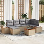 Ensemble Canapé de Jardin 7 pièces avec Coussins Beige Poly Rattan Acacia