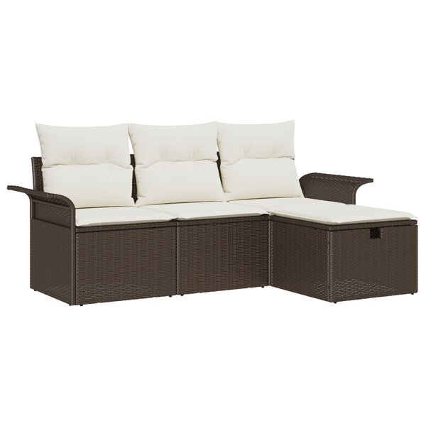 Set de 4 pièces de canapés de jardin avec coussins marron en poly rotin
