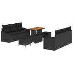 vidaXL Ensemble de Canapé de Jardin en 9 Pièces avec Coussins Noir Poly Rattan Acacia