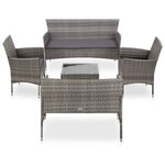 Salon de jardin meuble d'extérieur ensemble de mobilier 5 pièces avec coussins résine tressée gris 02_0016444