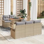 Canapé de Jardin 6 Pièces avec Coussins Beige Rotin Poly