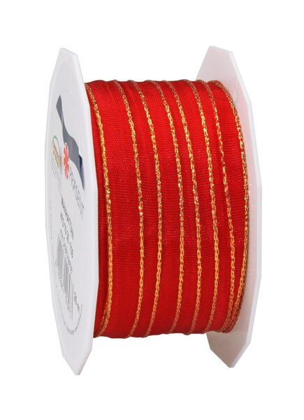 Ruban de soie avec bordure doré manhattan 25-m-rouleau 10 mm rouge