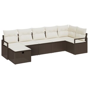 Ensemble de canapés de jardin en 7 pièces avec coussins en poly rattan marron