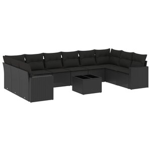 vidaXL Salon de jardin 11 Pièces avec coussins noir résine tressée
