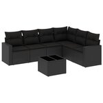 vidaXL Salon de jardin 7 Pièces avec coussins noir résine tressée
