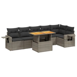 vidaXL Salon de jardin avec coussins 7 Pièces gris résine tressée