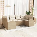 vidaXL Ensemble de canapé de jardin 6 pièces avec coussins beige rattan poly
