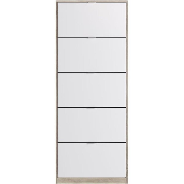 Meuble à chaussures 5 portes chêne et blanc 75 x 24 x 190 cm