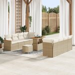 Ensemble de canapé de jardin vidaXL 11 pièces avec coussins Beige Poly Rotin Acacia