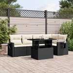 vidaXL Salon de jardin 6 Pièces avec coussins noir résine tressée