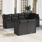 Ensemble de canapé de jardin 7 pièces avec coussins Noir Rotin synthétique