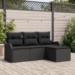 vidaXL Ensemble de Canapé de Jardin 4 Pièces avec Coussins en Rotin Poly Noir