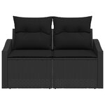 Canapé de jardin 2 places vidaXL avec coussins en poly rotin noir