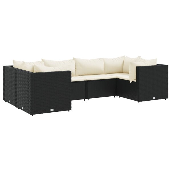 vidaXL Salon de jardin 6 Pièces avec coussins Noir Résine tressée