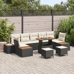Ensemble de Canapé de jardin 10 pièces avec coussins Noir Poly Rotin Acacia