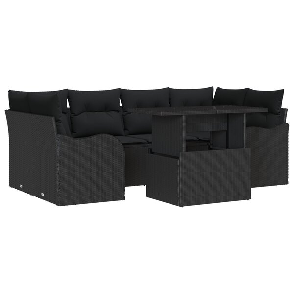 vidaXL Ensemble de canapé de jardin 7 pièces avec coussins Rattan poly noir