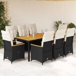 vidaXL Ensemble à manger de jardin 9Pièces coussins noir résine tressée