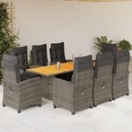 vidaXL Ensemble à manger de jardin 9 Pièces coussins gris résine tressée
