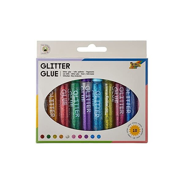 folia 10 Colle pailletée " Glitterglue"  9 5 ml  couleurs  assorti