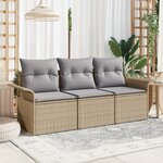 vidaXL Ensemble de 3 pièces de Canapé de Jardin avec Coussins Beige Rattan Poly