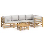 vidaXL Salon de jardin 6 Pièces avec coussins gris clair bambou