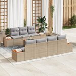Ensemble de Canapé de Jardin vidaXL 8 Pièces avec Coussins Beige Rattan Poly Acacia