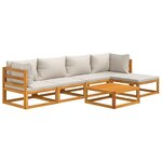 Salon de jardin meuble d'extérieur ensemble de mobilier 6 pièces avec coussins gris clair bois massif 02_0016779