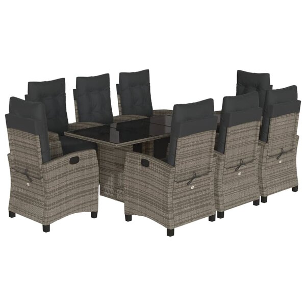 vidaXL Ensemble à manger de jardin 9 Pièces coussins gris résine tressée