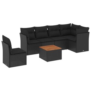vidaXL Salon de jardin 7 Pièces avec coussins noir résine tressée