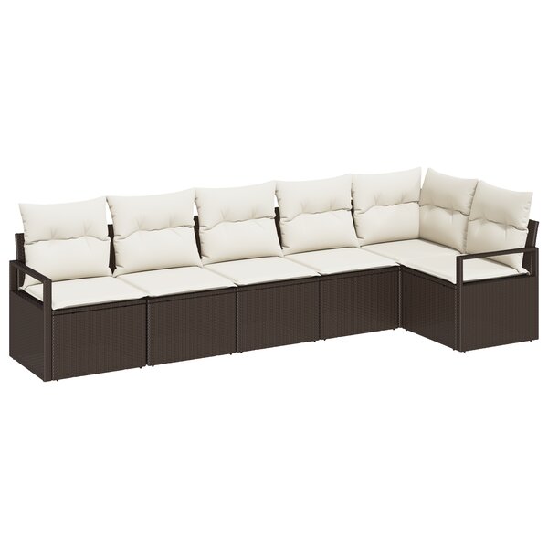 Ensemble de canapé de jardin 6 pièces avec coussins en poly rattan marron
