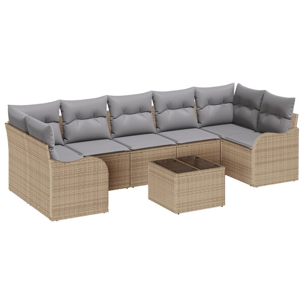 Ensemble de canapé de jardin de 8 pièces avec coussins Beige Poly Rattan