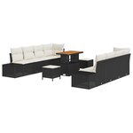 vidaXL Ensemble de canapés de jardin 11 pièces avec coussins en poly rattan noir acacia