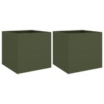 vidaXL Jardinières 2 Pièces vert olive 49x47x46 cm acier laminé à froid