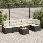 Ensemble de Sofa de Jardin 7 pièces avec coussins Noir Poly Rattan Acacia