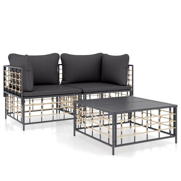 vidaXL Salon de jardin 3 Pièces avec coussins anthracite résine tressée