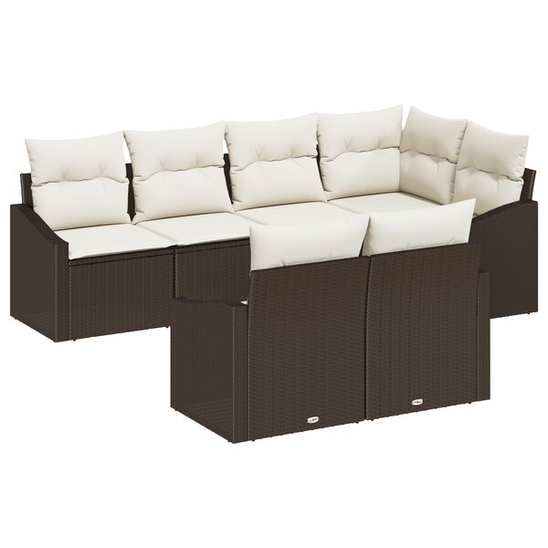 vidaXL Ensemble de salle à manger de jardin 7 pièces avec coussins en poly rattan marron