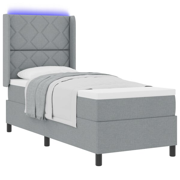 Lit à ressort vidaXL avec matelas et lumière LED gris clair 80x200 cm en tissu
