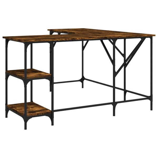 Bureau table poste de travail meuble d'ordinateur informatique étude chêne fumé 139 x 139 x 75 cm bois d'ingénierie brun 02_0023575