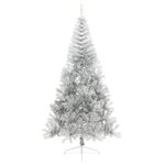 vidaXL Demi sapin de Noël artificiel avec support argenté 210 cm PET