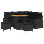 Ensemble de Canapé de Jardin 8 Pièces avec Coussins Noir Poly Rattan Acacia