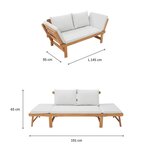 Banquette de jardin convertible en acacia - 2 places - Avec coussins - Gris clair - KAYDA