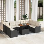 Ensemble de Salon de Jardin de 10 Pièces avec Coussins Noir Poly Rattan Acacia