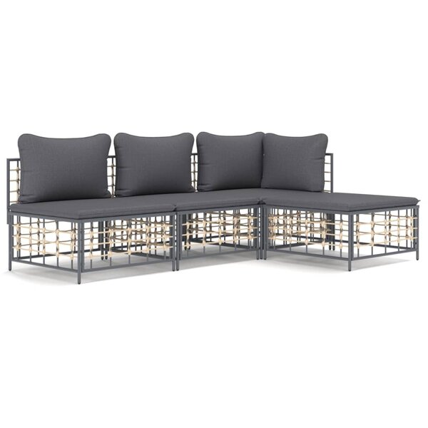 vidaXL Salon de jardin 4 Pièces avec coussins anthracite résine tressée