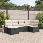 Ensemble de canapé de jardin 6 pièces avec coussins Noir Poly Rattan