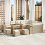 Ensemble de Canapé de Jardin 13 Pièces avec Coussins Beige Rattan Poly Acacia