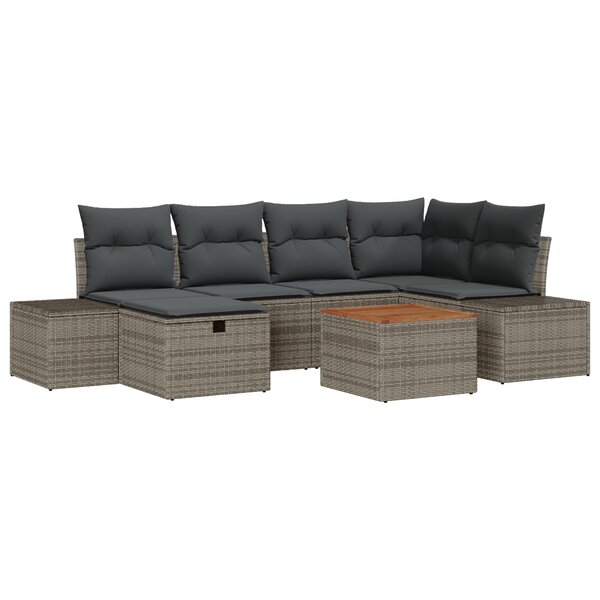 vidaXL Ensemble de sofa de jardin 7 pièces avec coussins Gris poly rattan