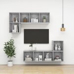 vidaXL Meuble TV mural Gris béton 37x37x142 5 cm Bois d’ingénierie
