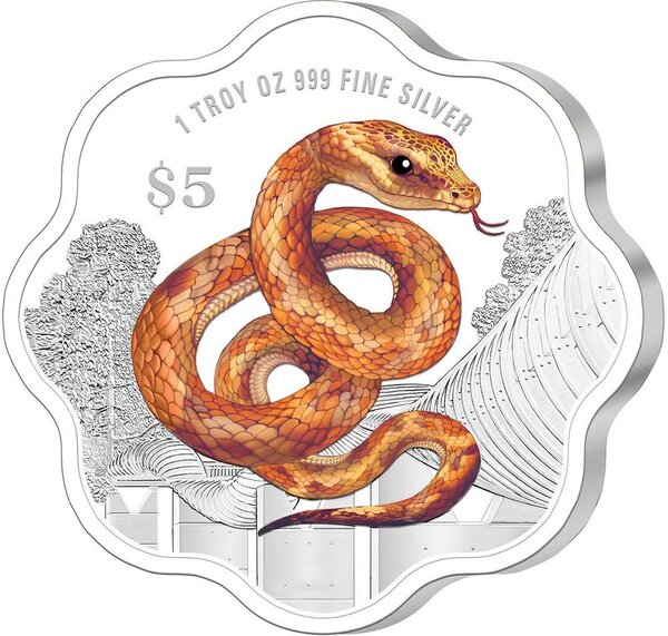 Pièce de monnaie en Argent 5 Dollars g 31.1 (1 oz) Millésime 2025 Chinese Almanac SNAKE