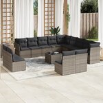 vidaXL Salon de jardin avec coussins 14 Pièces gris résine tressée