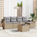 vidaXL Canapé de Jardin 6 Pièces avec Coussins Noir Poly Rattan